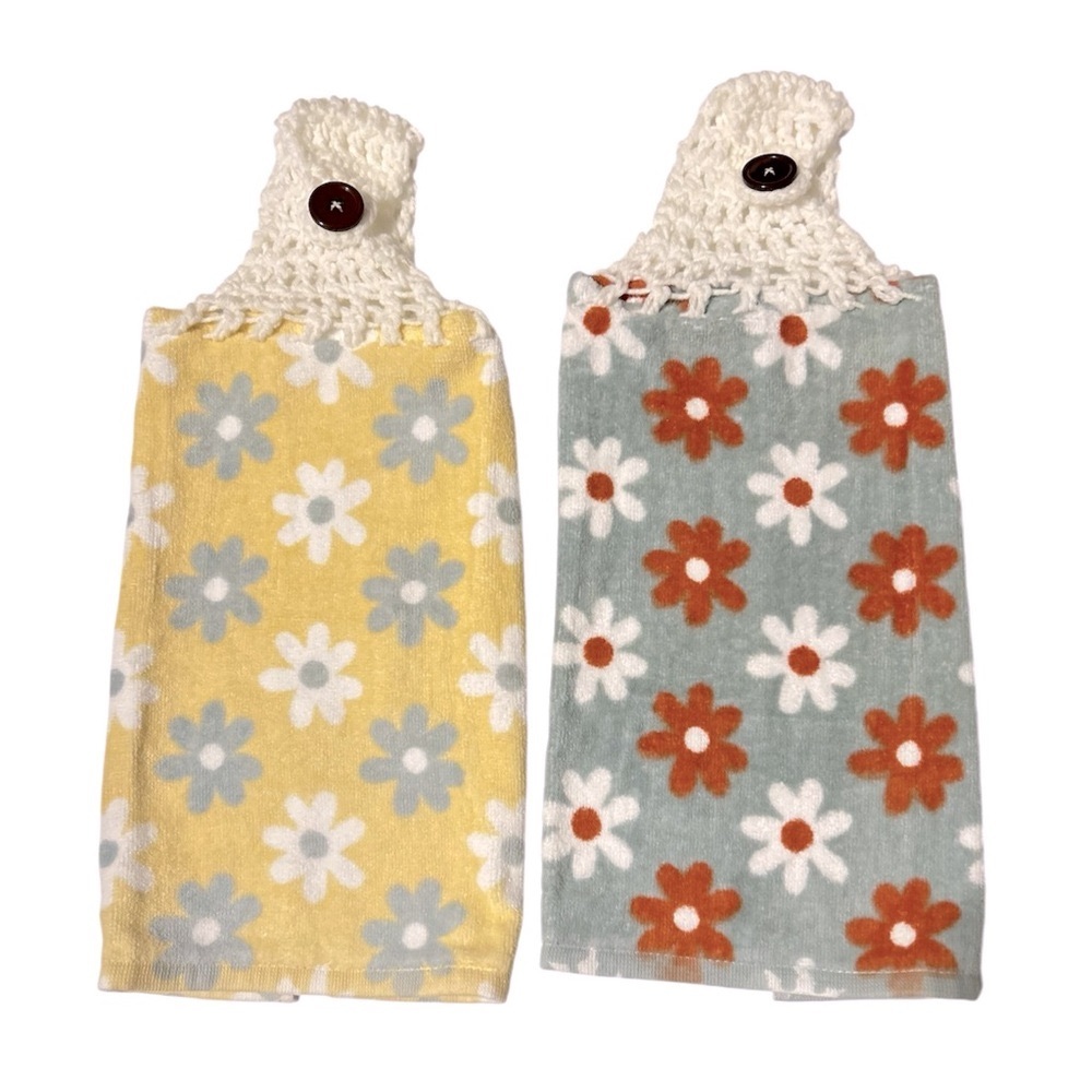 Hand Crafted Colorful Floral Retro Hanging Hand Towels Crochet Top Cotton